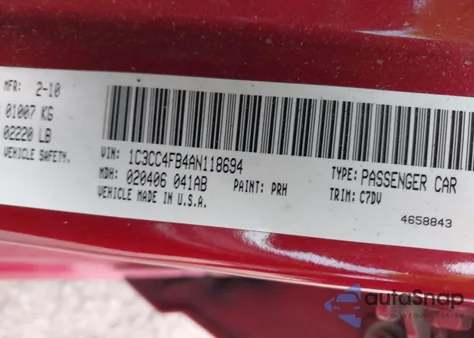 2010 Chrysler Sebring Touring from USA, damaged, VIN 1C3CC4FB4AN118694